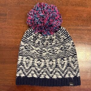 Echo Navy and White Knit Hat with Colorful Pom Pom